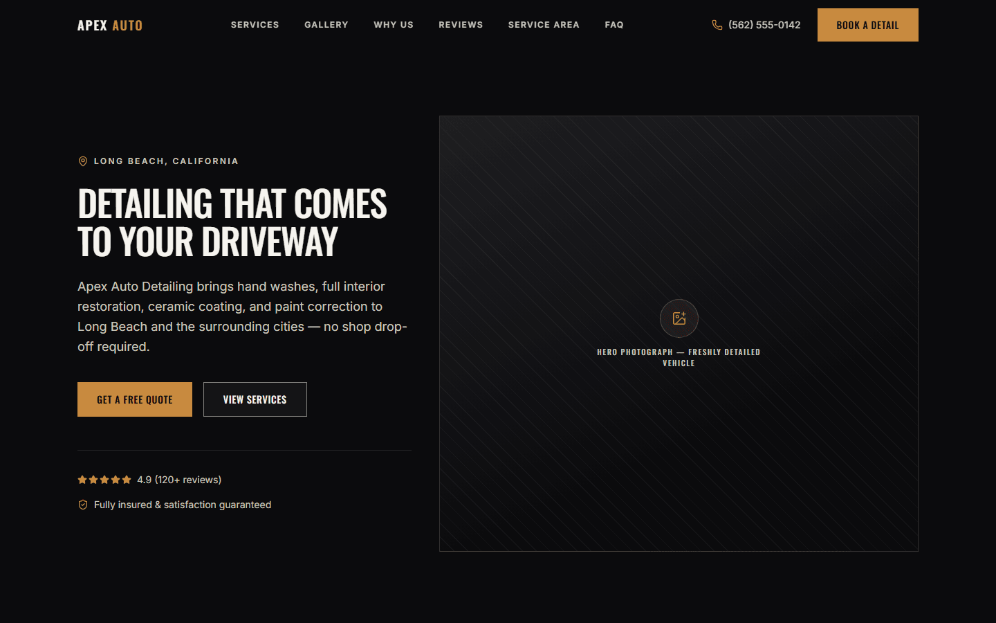 Screenshot of the Apex Auto Detailing website