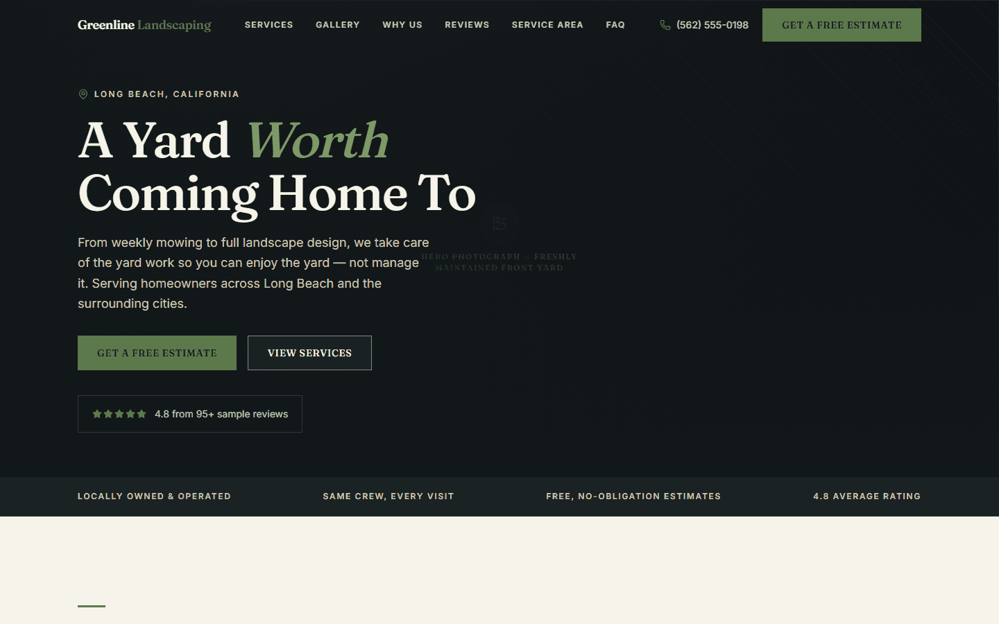 Screenshot of the Greenline Landscaping website